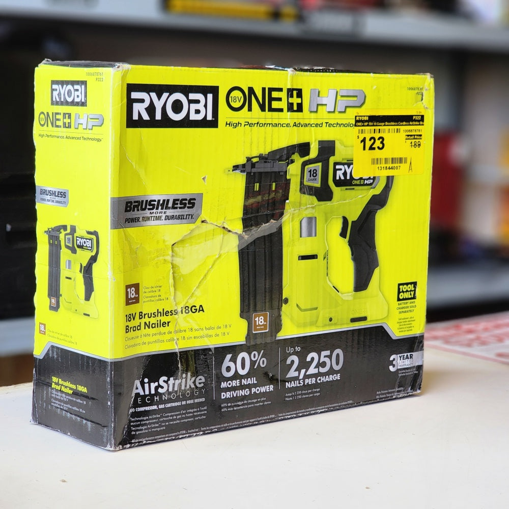 ONE + HP 18V 18-gauge Brushless Cordless Airstrike Brad Nailer ONE + HP 18V 18-gauge Brushless Cordless Airstrike Brad Nailer